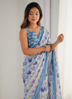 Vegaa Fashion Off White Chinon Printed Party Wear Saree - Distacart
