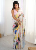 Vegaa Fashion Off White Chinon Printed Party Wear Saree - Distacart