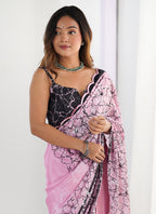 Vegaa Fashion Baby Pink Chinon Printed Party Wear Saree - Distacart