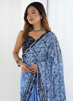Vegaa Fashion Light Blue Chinon Printed Party Wear Saree - Distacart