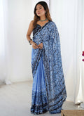 Vegaa Fashion Light Blue Chinon Printed Party Wear Saree - Distacart