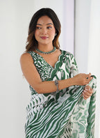 Vegaa Fashion Off White Chinon Printed Party Wear Saree - Distacart