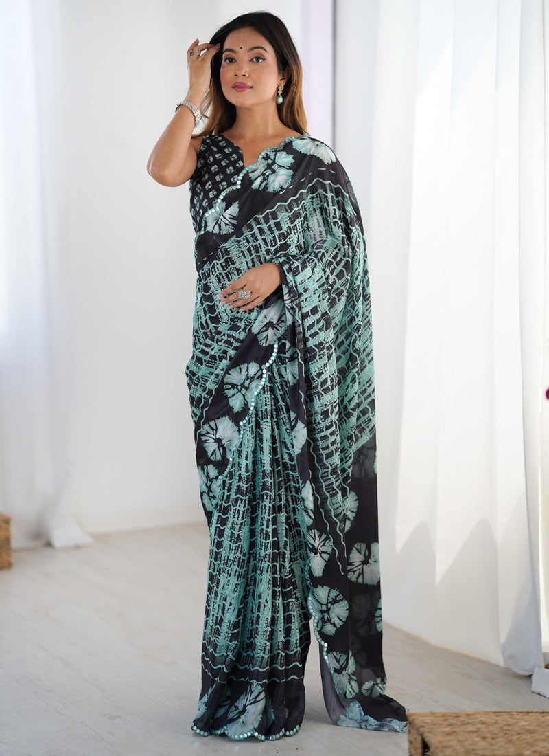 Vegaa Fashion Multi Color Chinon Printed Party Wear Saree - Distacart
