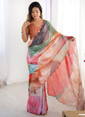 Vegaa Fashion Multi Color Chinon Printed Party Wear Saree - Distacart