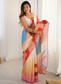 Vegaa Fashion Multi Color Chinon Printed Party Wear Saree - Distacart