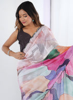 Vegaa Fashion Multi Color Chinon Printed Party Wear Saree - Distacart
