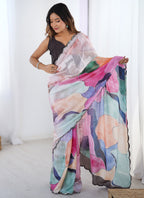 Vegaa Fashion Multi Color Chinon Printed Party Wear Saree - Distacart
