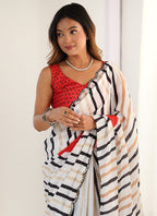 Vegaa Fashion Off White Chinon Printed Party Wear Saree - Distacart
