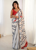 Vegaa Fashion Off White Chinon Printed Party Wear Saree - Distacart