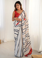 Vegaa Fashion Off White Chinon Printed Party Wear Saree - Distacart
