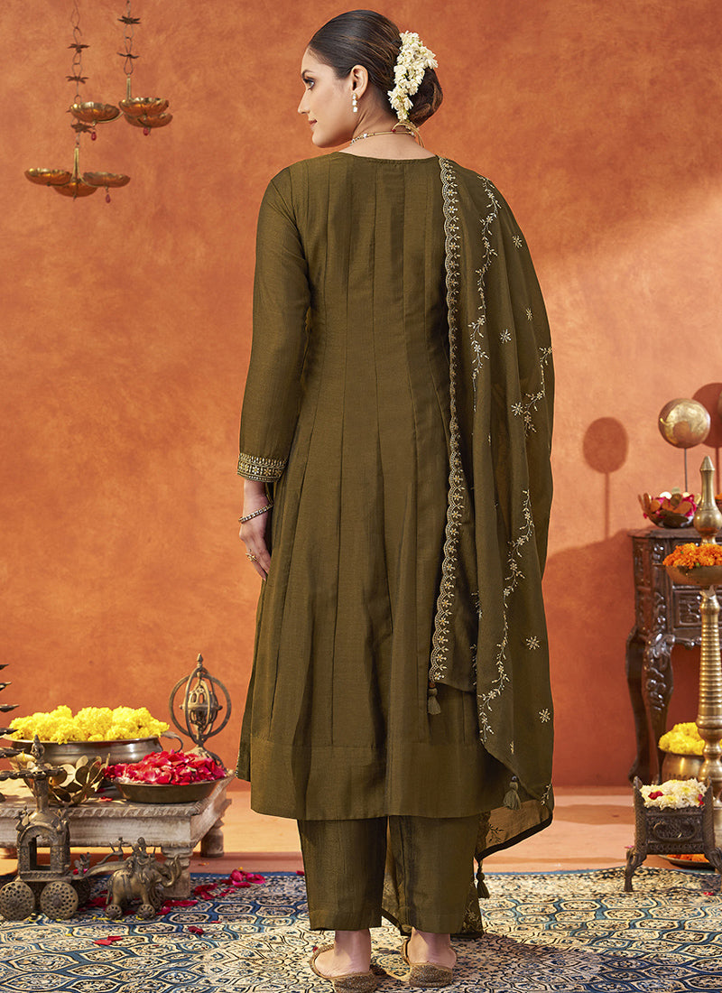 Vegaa Fashion Dark Golden Silk Blend Embroidered Designer Salwar Suit - Distacart