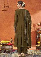 Vegaa Fashion Dark Golden Silk Blend Embroidered Designer Salwar Suit - Distacart