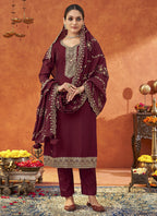 Vegaa Fashion Maroon Silk Blend Embroidered Designer Salwar Suit - Distacart