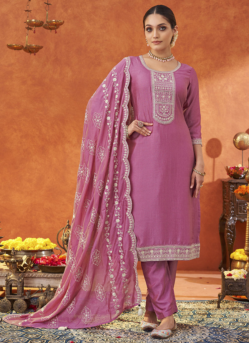 Vegaa Fashion Pink Silk Blend Embroidered Designer Salwar Suit - Distacart