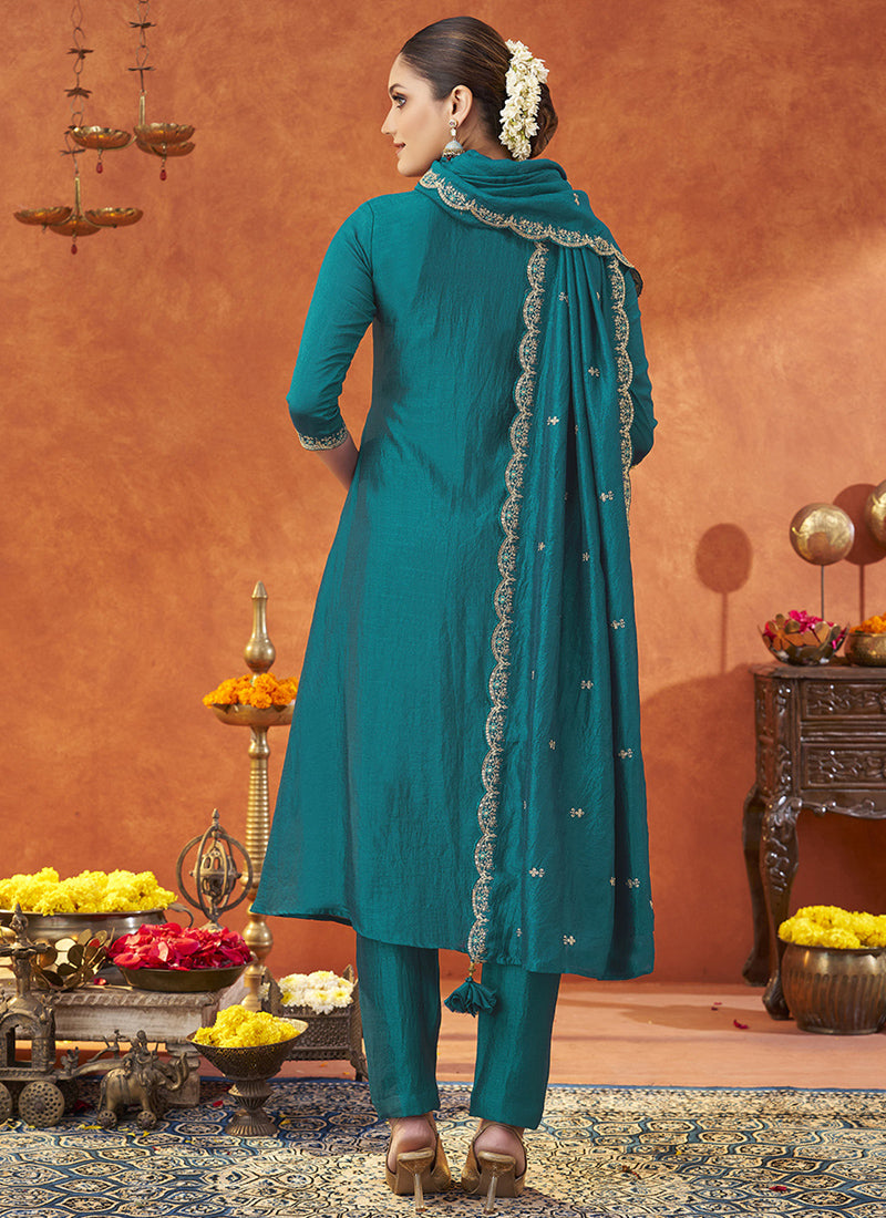 Vegaa Fashion Rama Silk Blend Embroidered Designer Salwar Suit - Distacart