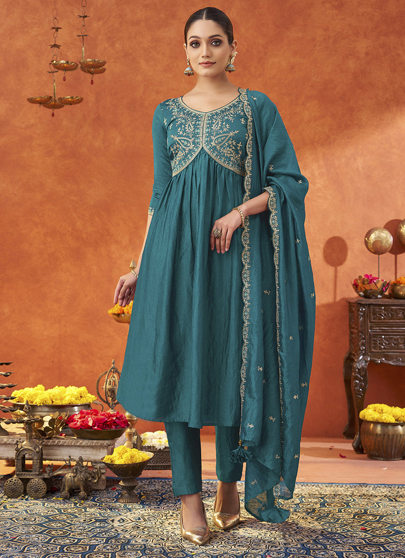 Vegaa Fashion Rama Silk Blend Embroidered Designer Salwar Suit - Distacart