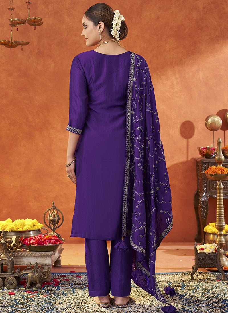Vegaa Fashion Violet Silk Blend Embroidered Designer Salwar Suit - Distacart
