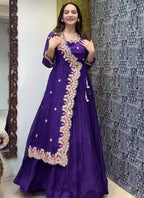 Vegaa Fashion Violet Georgette Embroidered Designer Gown - Distacart