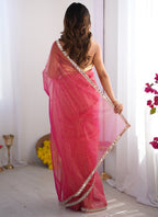 Vegaa Fashion Pink Organza With Lace Work Designer Saree - Distacart