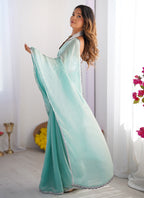 Vegaa Fashion Sky Blue Organza With Lace Work Designer Saree - Distacart