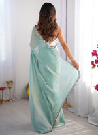 Vegaa Fashion Sky Blue Organza With Lace Work Designer Saree - Distacart