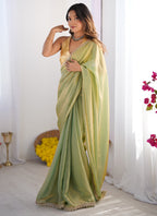 Vegaa Fashion Sea Green Organza With Lace Work Designer Saree - Distacart