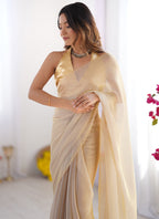 Vegaa Fashion Cream Organza With Lace Work Designer Saree - Distacart