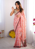 Vegaa Fashion Light Red Organza With Lace Work Designer Saree - Distacart