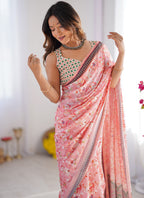 Vegaa Fashion Light Red Organza With Lace Work Designer Saree - Distacart