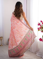 Vegaa Fashion Light Red Organza With Lace Work Designer Saree - Distacart