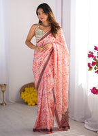 Vegaa Fashion Light Red Organza With Lace Work Designer Saree - Distacart