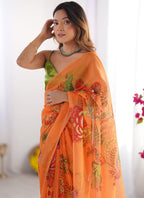 Vegaa Fashion Yellow Organza With Lace Work Designer Saree - Distacart