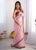 Vegaa Fashion Baby Pink Organza With Lace Work Designer Saree - Distacart