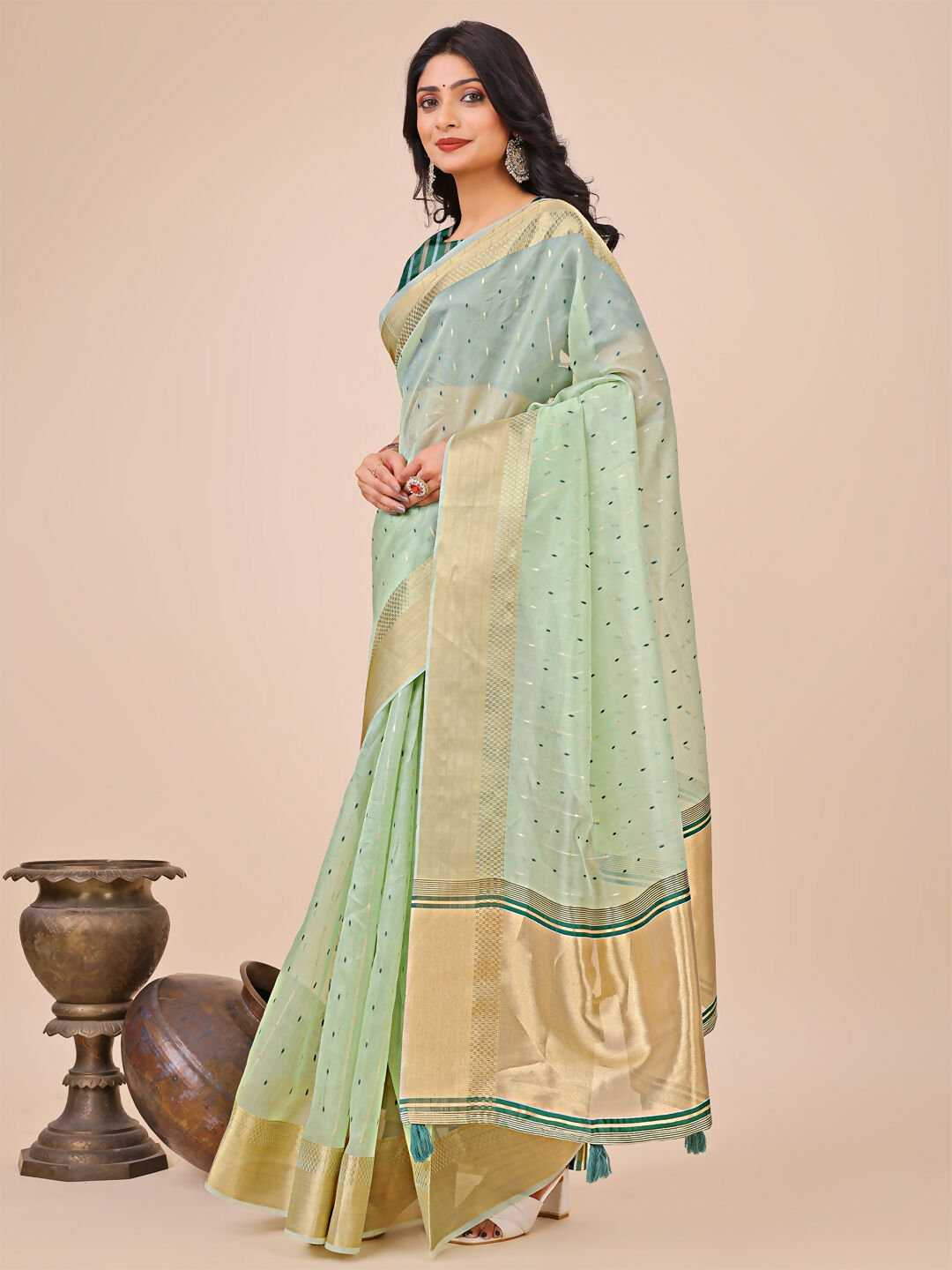Shree Shyam Fashion Florance Olive Green Organza Saree