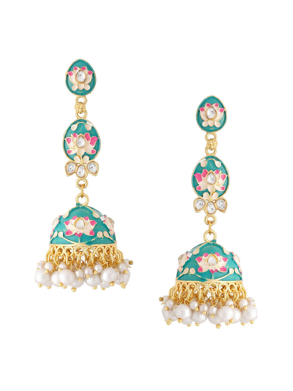 NVR Women Gold Plated Blue Kundan Jhumkas Earrings - Distacart