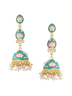 NVR Women Gold Plated Blue Kundan Jhumkas Earrings - Distacart