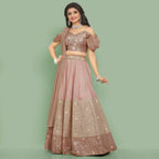 Jyoti Fashion Dusty Rose Pink Dori with Zari Thread Sequence Embroidery Cotton Silk Lehenga Choli with Dupatta
