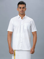 Ramraj Cotton Mens Half Sleeve Formal Poly Cotton White Shirt