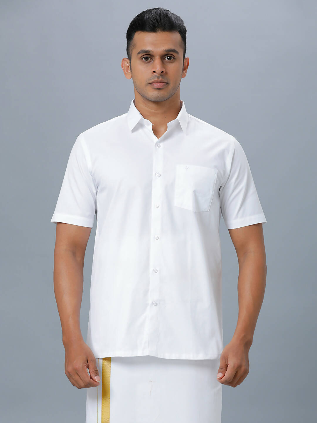 Ramraj Cotton Mens Half Sleeve Formal Poly Cotton White Shirt