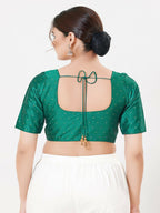 Joban Fashion D.Rama-Green Taffeta Silk Elbow Sleeveless Front Open Blouse