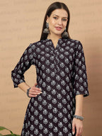 Vamika Poly Rayon Printed Wine Red Party Wear/Casual Wear/Office Wear Kurta Set/Suit