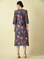 Myshka Women's Blue Floral Printed A-Line Dress - Distacart
