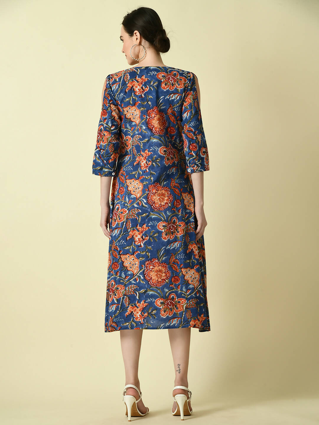 Myshka Women's Blue Floral Printed A-Line Dress - Distacart