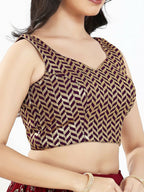 Joban Fashion Wine Silk Padded Blouse With Sweetheart Neck Sleeveless - Distacart