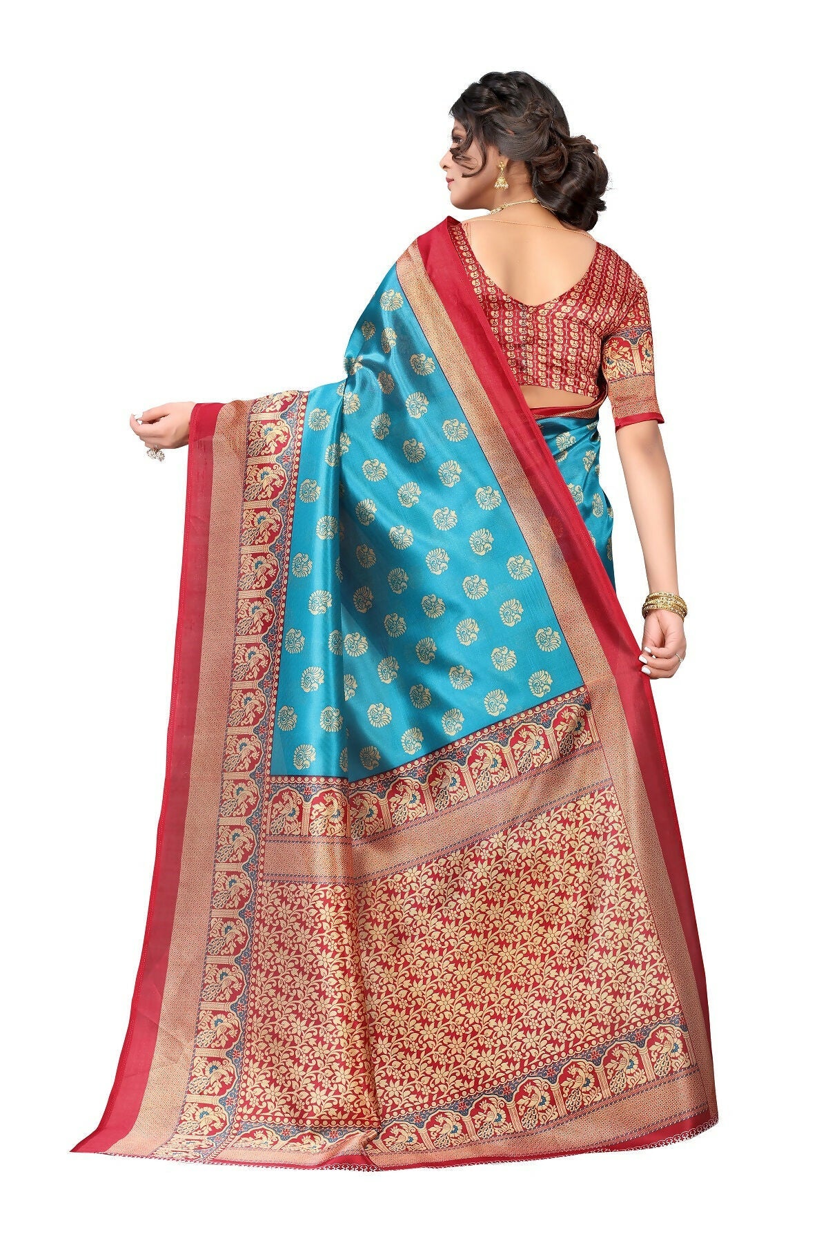 Vamika Sky Blue Printed Art Silk Saree