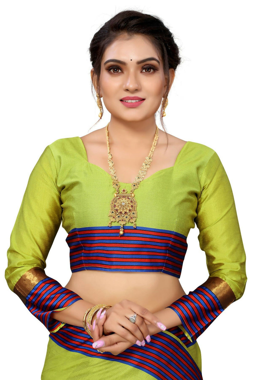 Vamika Ethnic Fire Parrot Green Cotton Silk Saree - Distacart