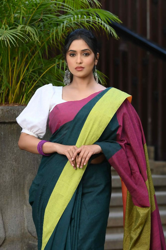 Beatitude Green Cotton Handloom Saree