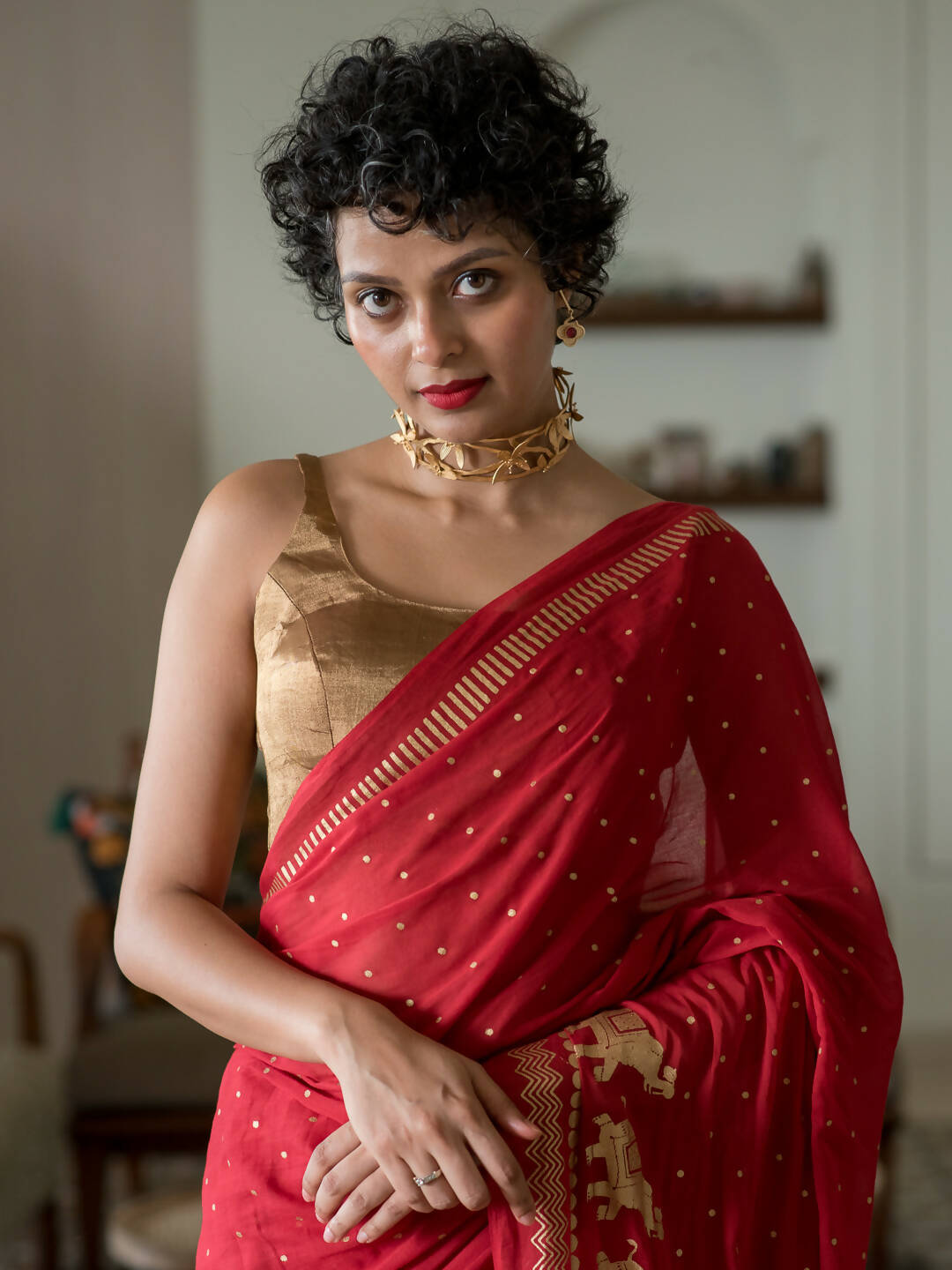 Suta Red Polka Dots Cotton Blend Saree - Distacart