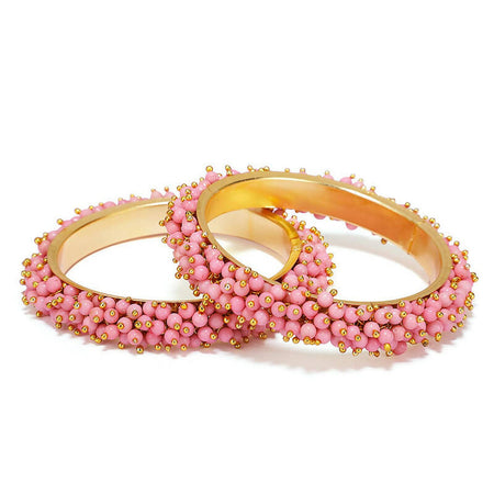 Mominos Fashion Joharkamal Gold-Polished Baby Pink Beads Work Bangles