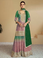 Anaita Peach Digital print with Embroidered Silk Stitched Plazo Suit - Distacart